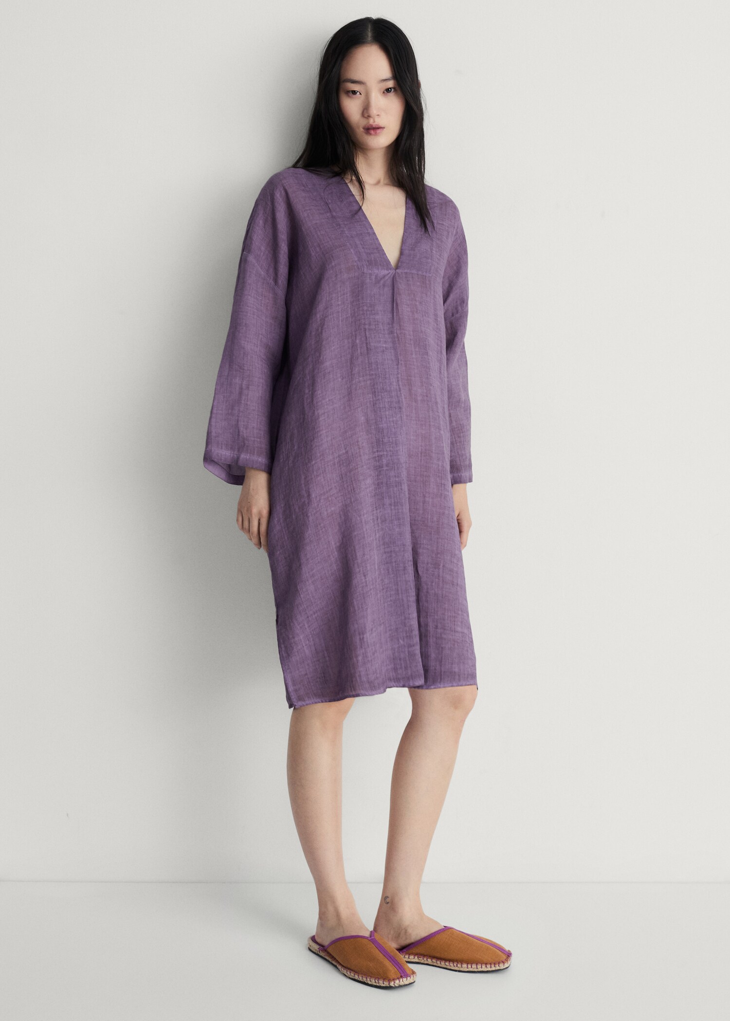 Ramie caftan with overdyed design - General plane