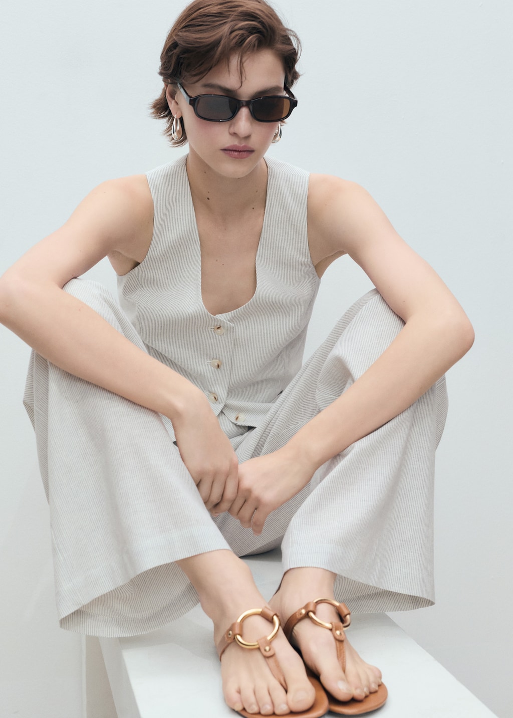 Linen-blend suit vest