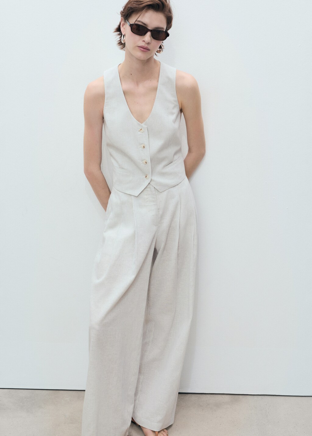 Linen-blend suit vest