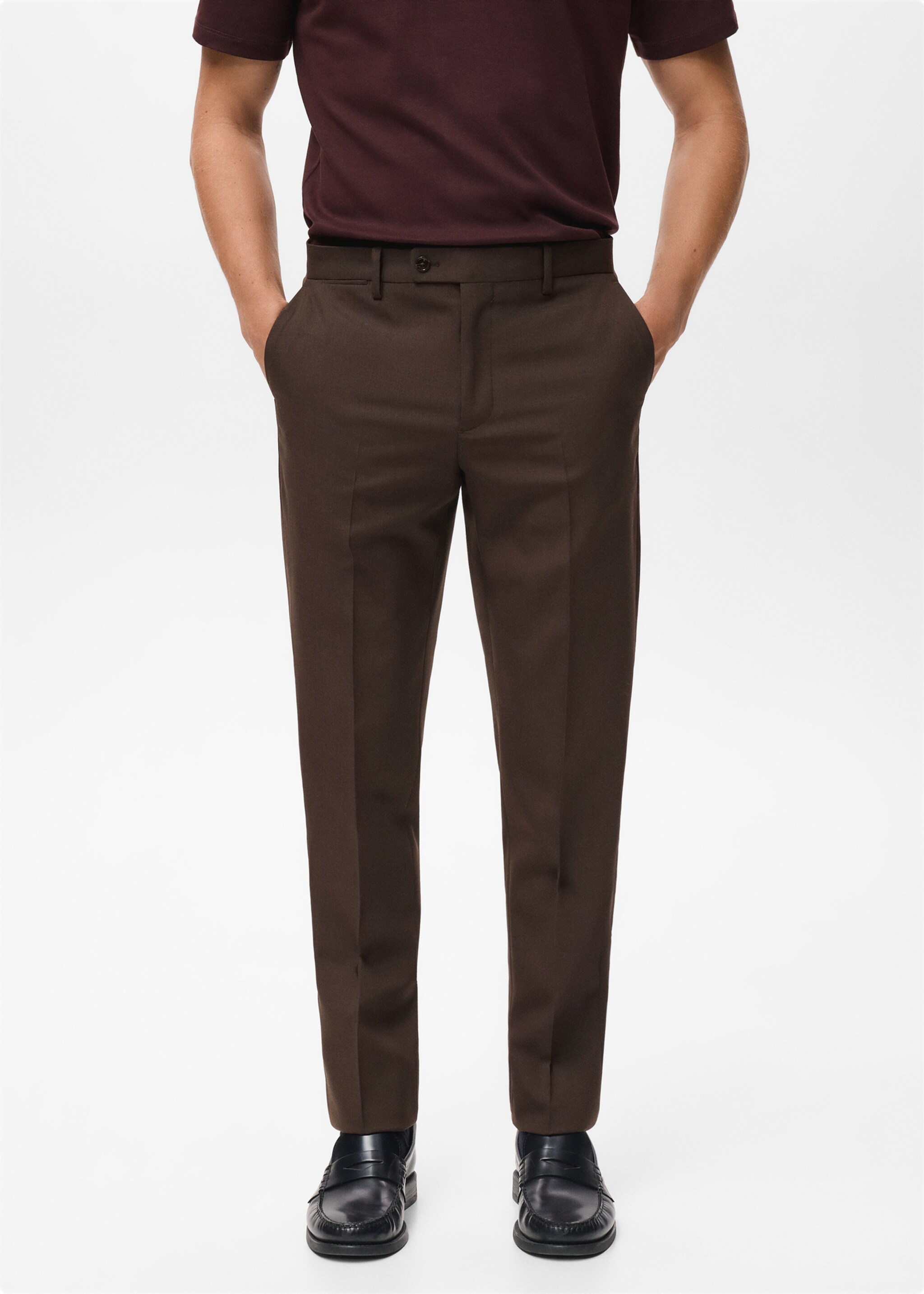 Turin 100% wool suit trousers - Medium plane, Brown. Ref: 87090621-02.