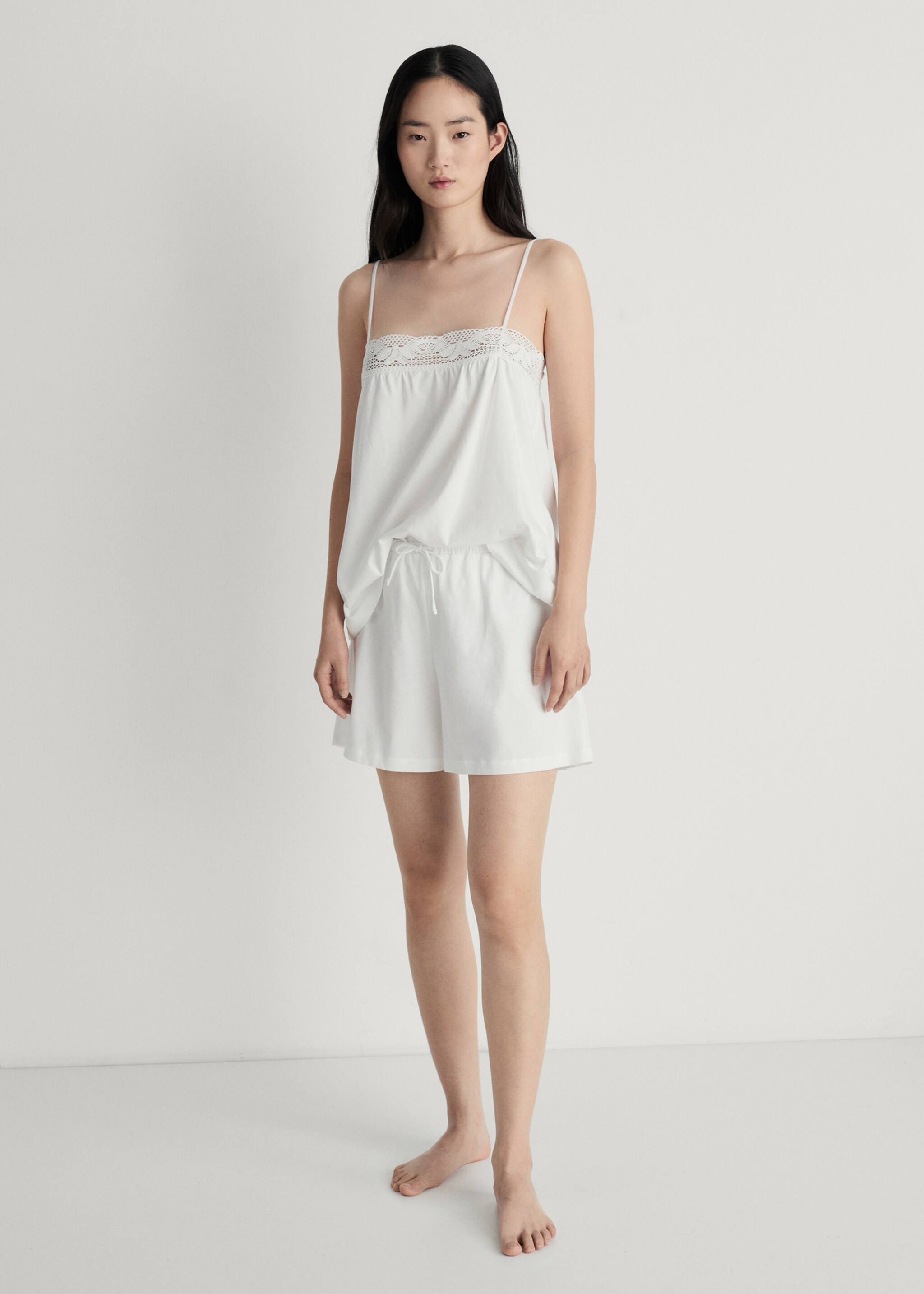 Cotton top with lace detail - General plane