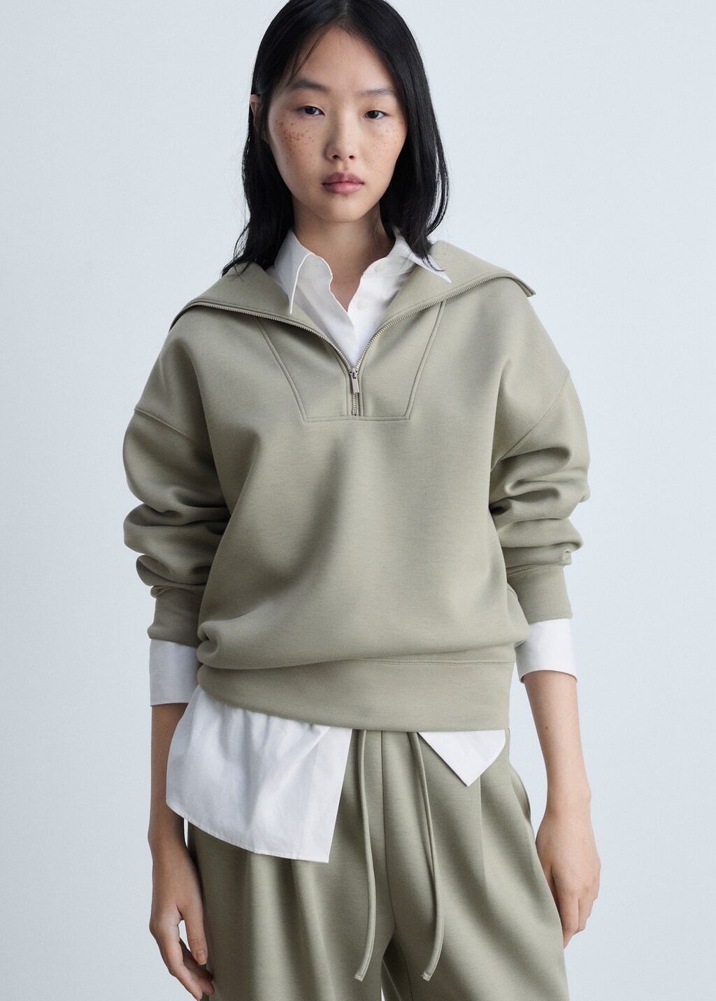 もーもー Knitted zip-neck sweatshirt - Women | MANGO USA