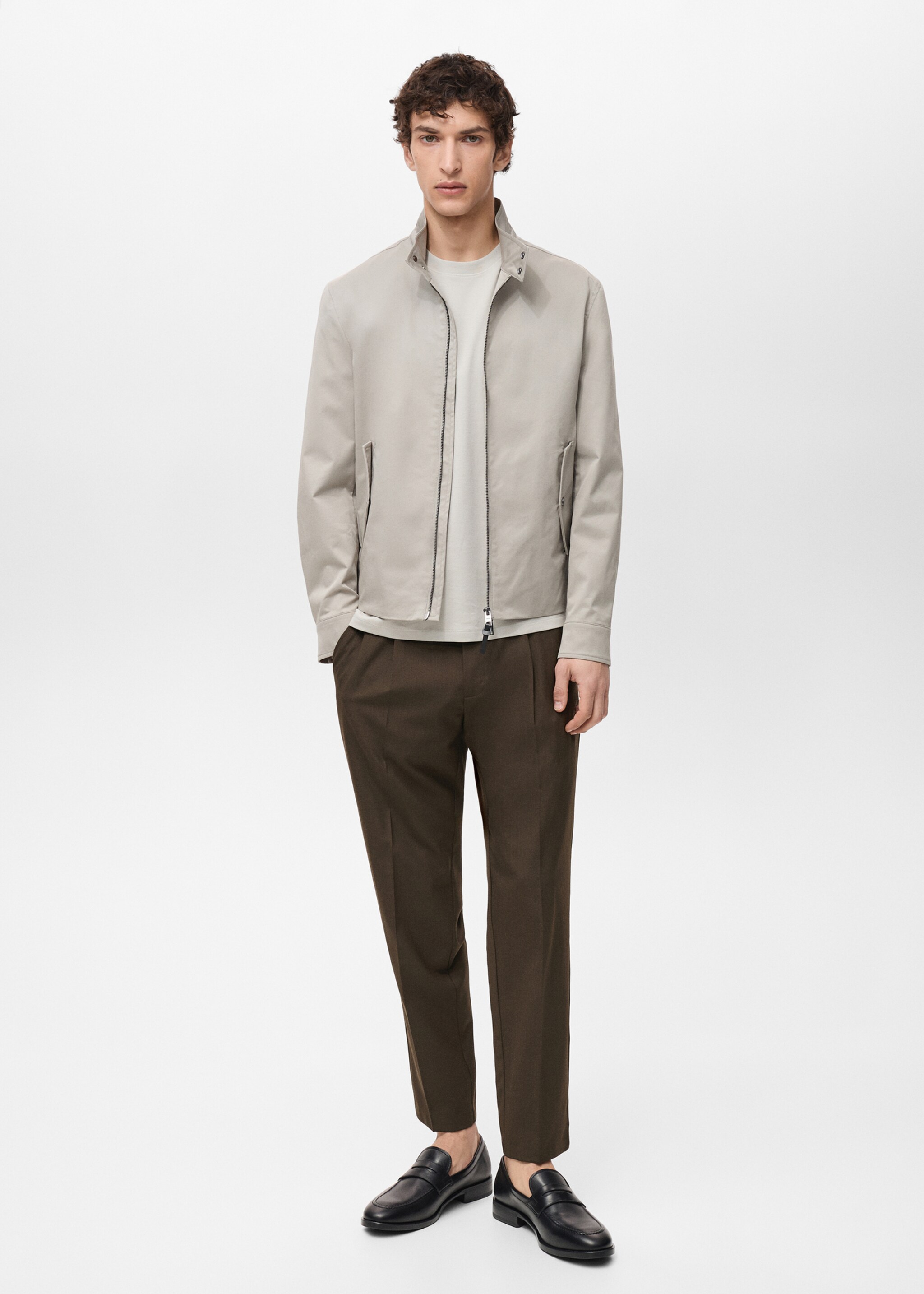 Slim-fit pleated cool wool trousers - General plane