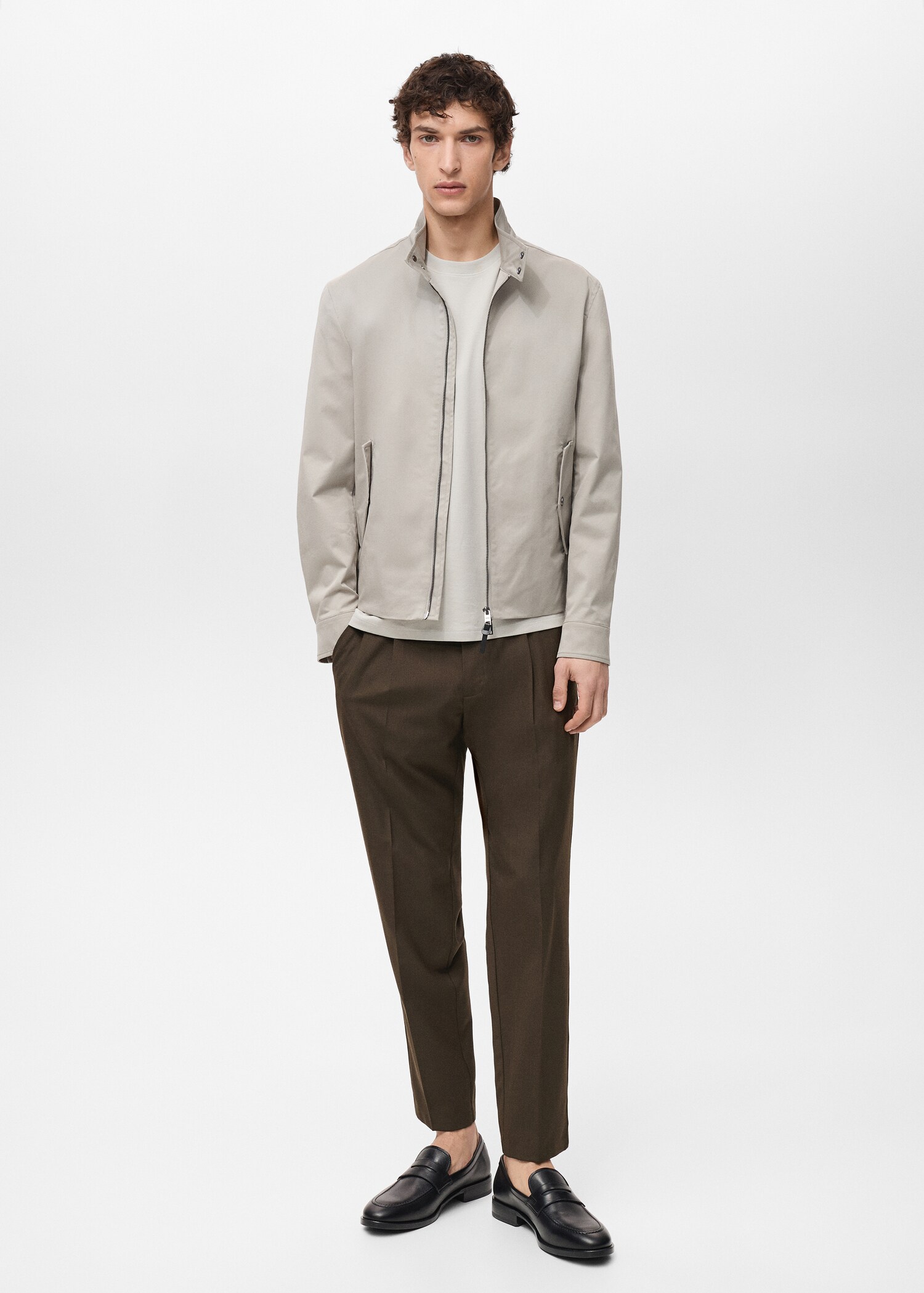 Slim-fit pleated cool wool trousers - General plane