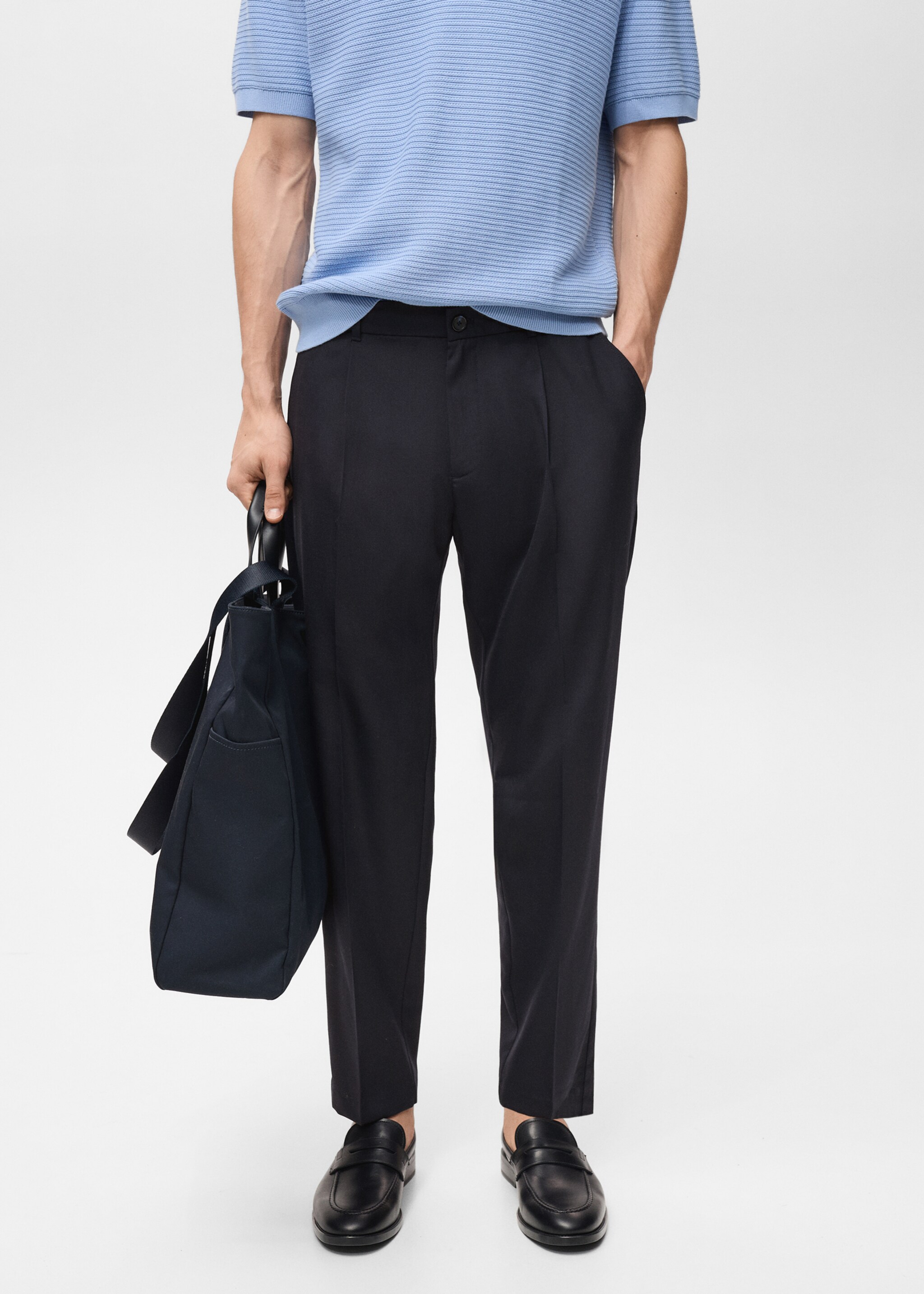 Slim-fit pleated cool wool trousers - Medium plane