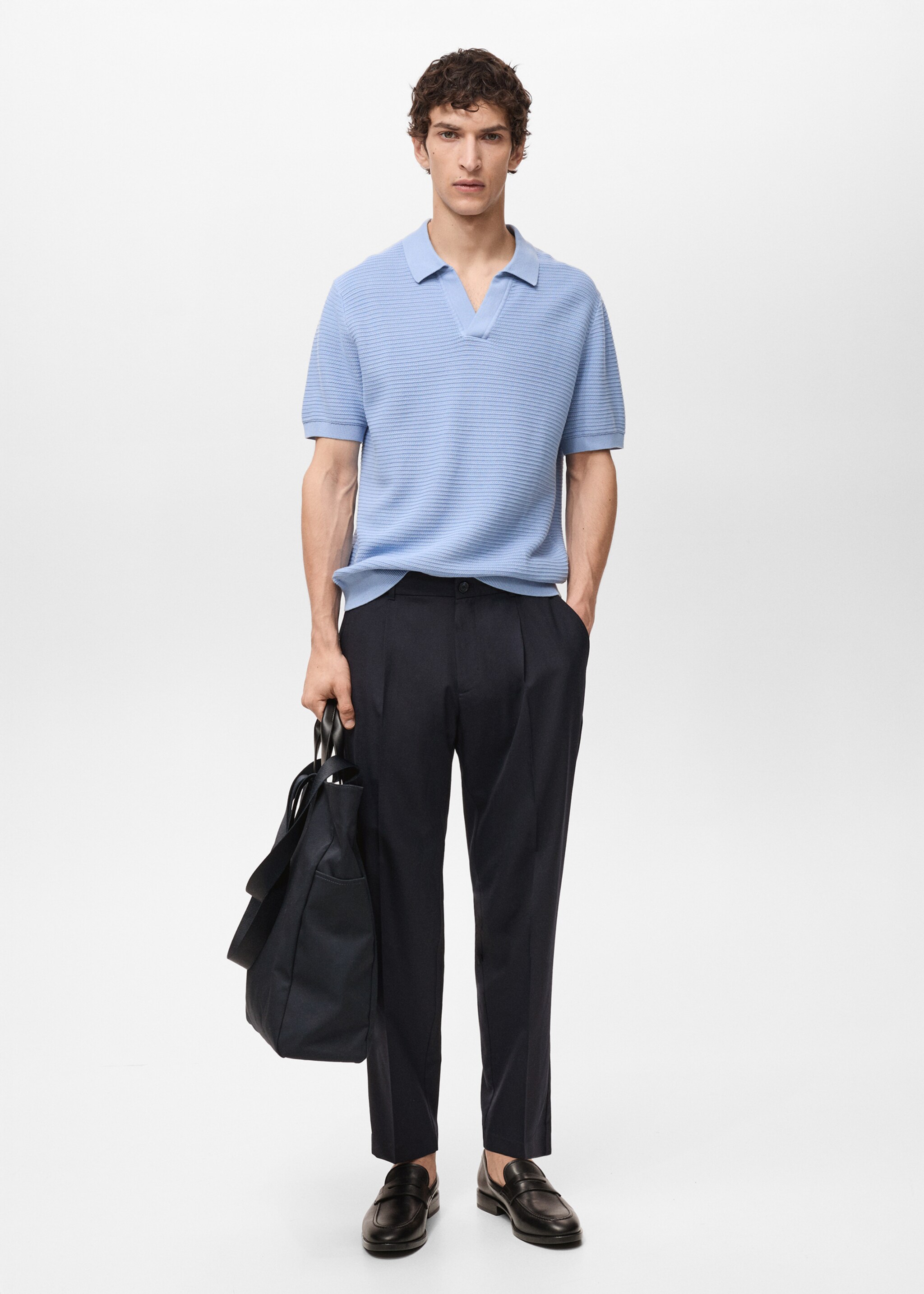 Slim-fit pleated cool wool trousers - General plane