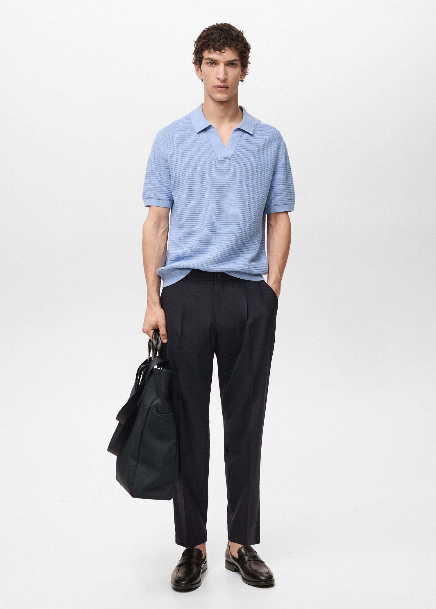 Slim-fit pleated cool wool trousers - General plane