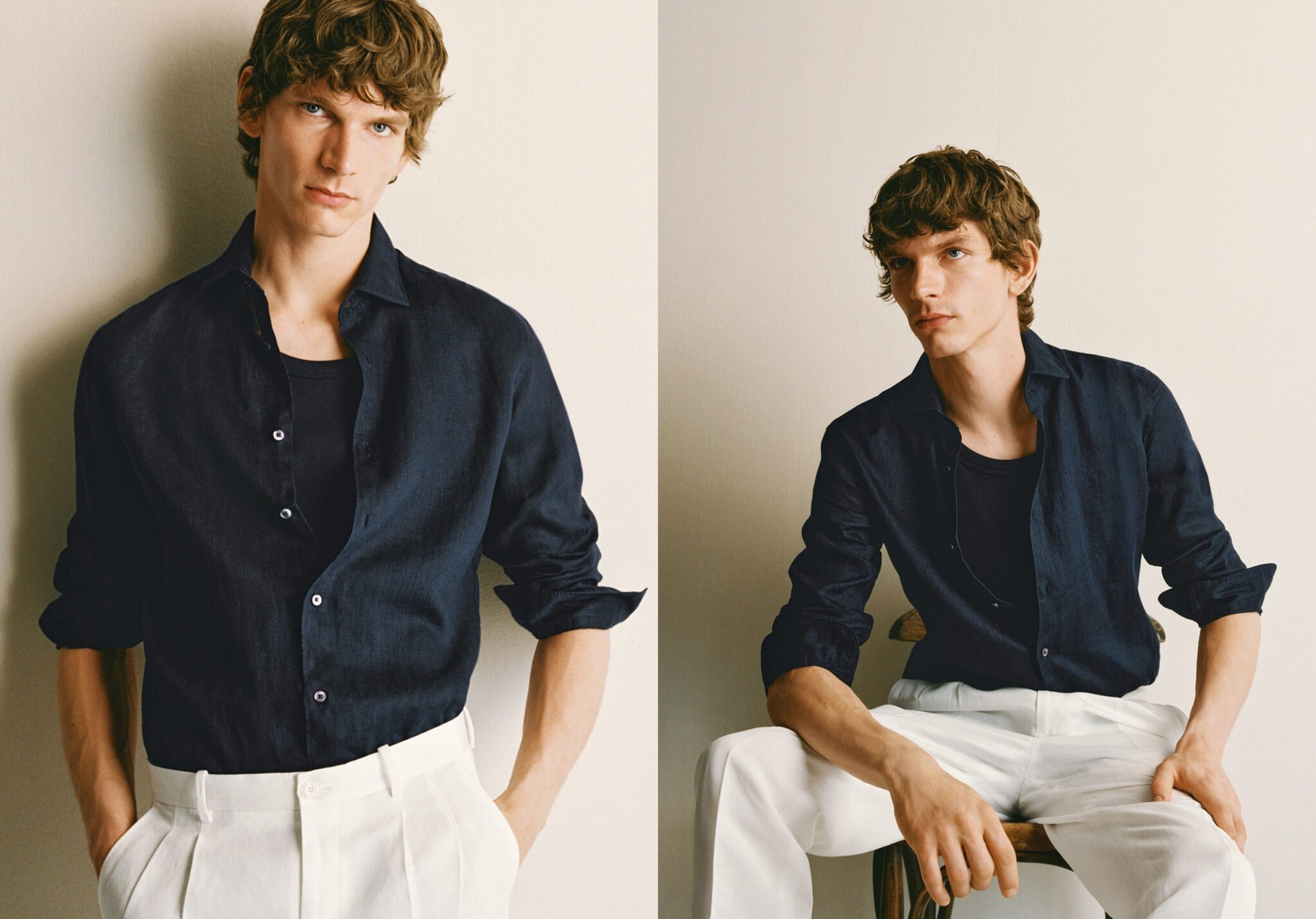 Camisa slim fit 100% lino - Plano panorámico