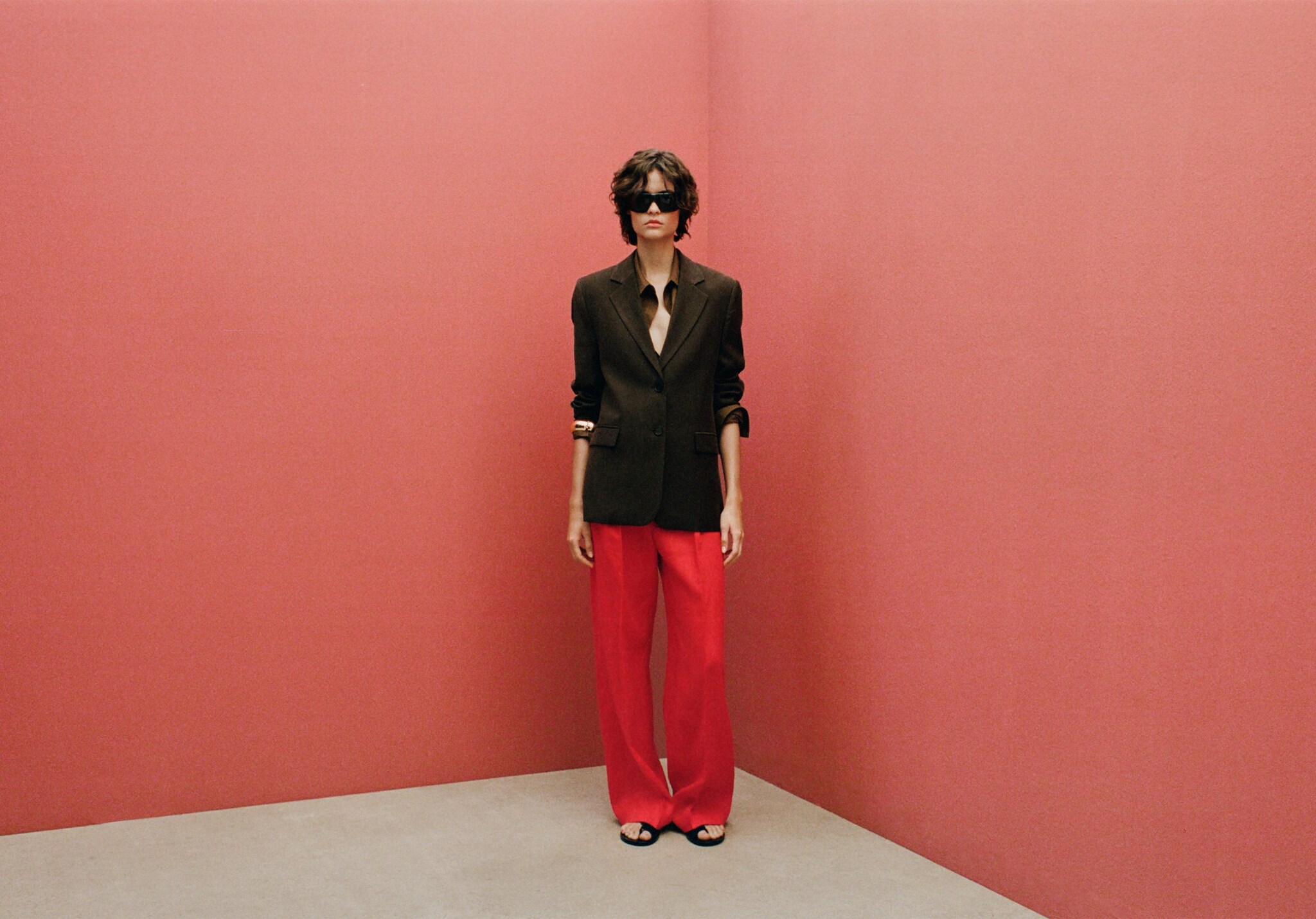 Straight-fit linen suit trousers - Panoramic plane