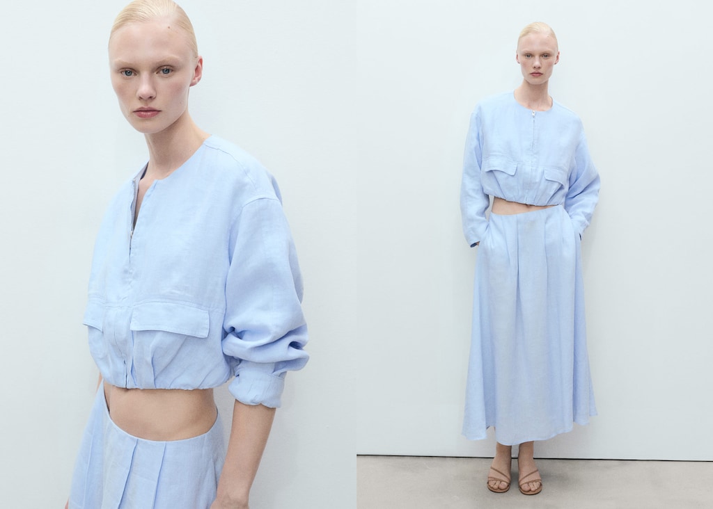 Cropped linen jacket with pockets