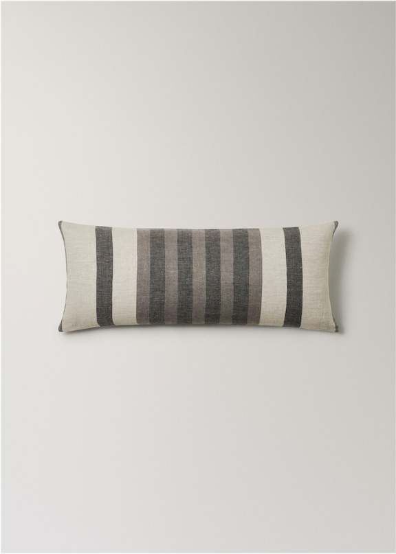 Combinations for grey sofa with a beige striped cover.